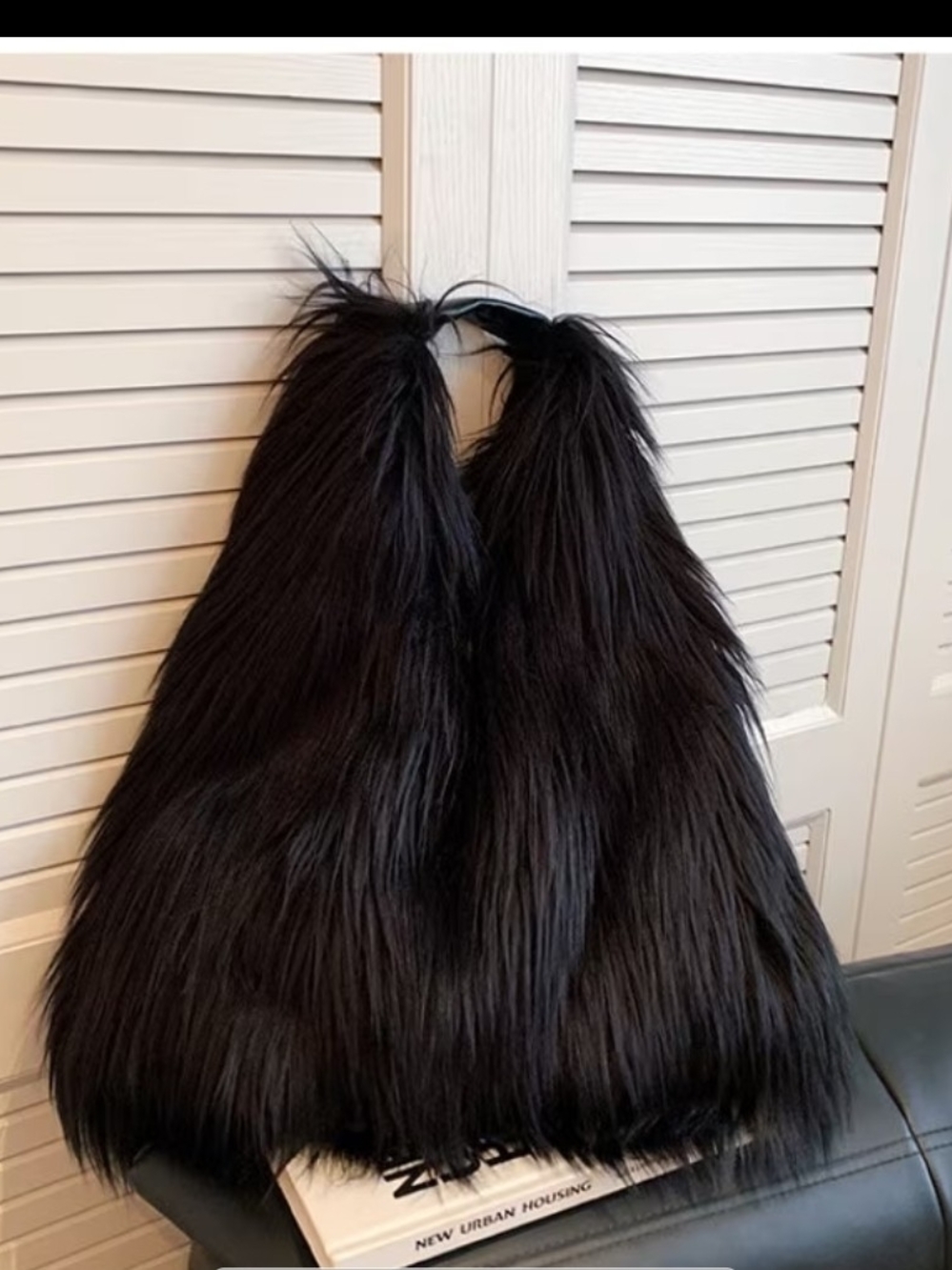 Plush Black Faux Fur Hobo Bag - Luxurious Everyday Shoulder Tote